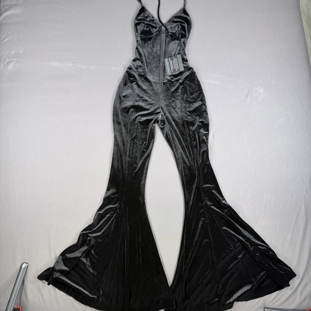 Norma Kamali Velvet Fishtail Jumpsuit Black S/36 Backless Adjustable Straps - Picture 8 of 14